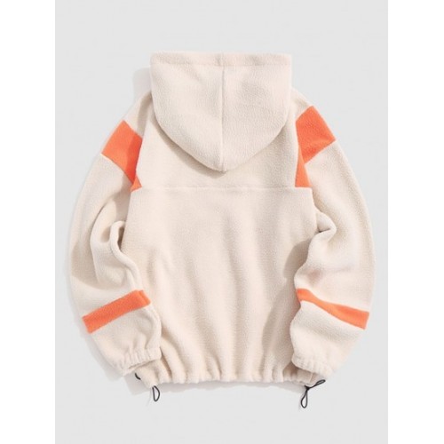 Oversized Kangaroo Pocket Colorblock Fleece Faux Shearling Fluffy Teddy Hoodie