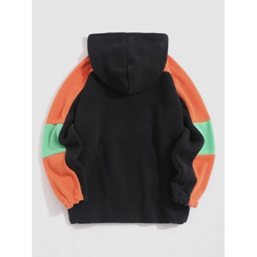 Colorblock Oversized Raglan Sleeve Fluffy Faux Shearling Hoodie