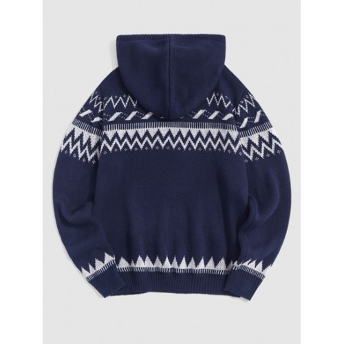 Hooded Tribal Jacquard Ethnic Aztec Printed Sweater Hooded Tribal Jacquard Ethnic Aztec Printed Sweater