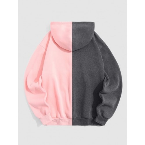 Streetwear Letters Graphic Vintage Colorblock Fleece Hoodie