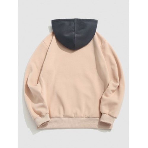 Streetwear Cartoon Face Print Colorblock Fleece Hoodie