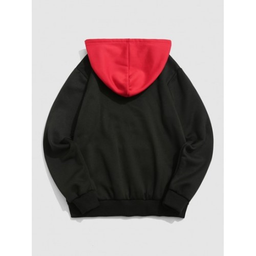 Streetwear Desired Angel Print Fleece-lined Colorblock Vintage Hoodie