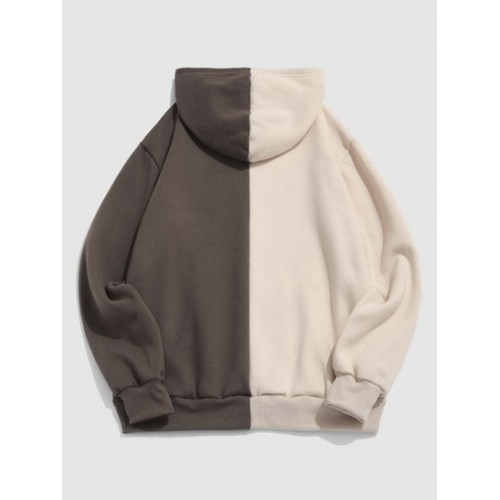 Streetwear Letters Embroidered Color Block Two Tone Fleece Hoodie Streetwear Letters Embroidered Color Block Two Tone Fleece Hoodie