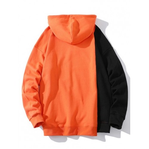 Colorblock Splicing Letter Print Hoodie