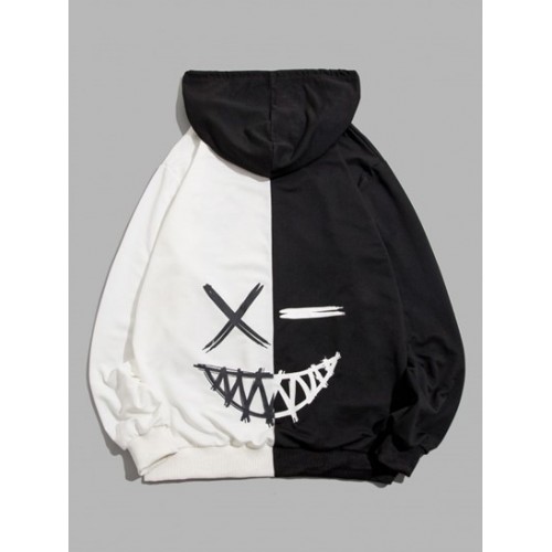 Cartoon Print Contrast Drawstring Hoodie