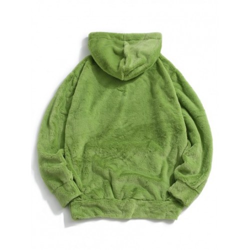 Contrast Kangaroo Pocket Fluffy Faux Fur Hoodie