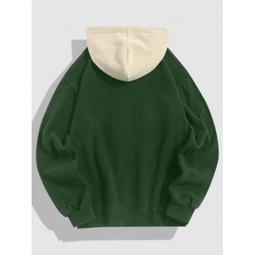 Streetwear Colorblock Letter Mountain Embroidery Polar Fleece Vintage Hoodie