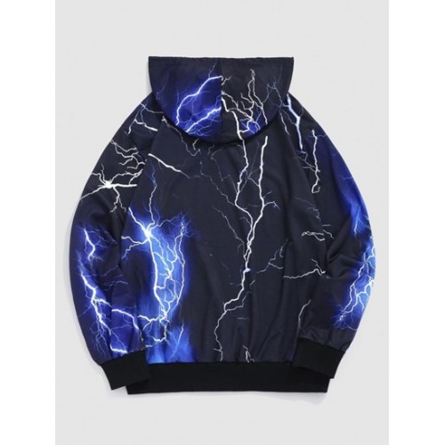 Allover Lightning Print Drawstring Streetwear Y2K Aesthetic Hoodie