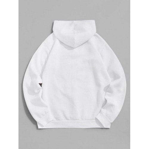 Chinese Character Print Flocking Drawstring Essentials Hoodie