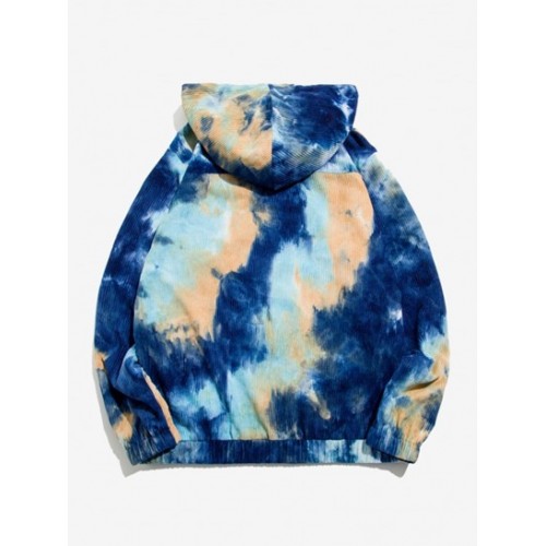 Half Zip Applique Tie Dye Corduroy Hoodie