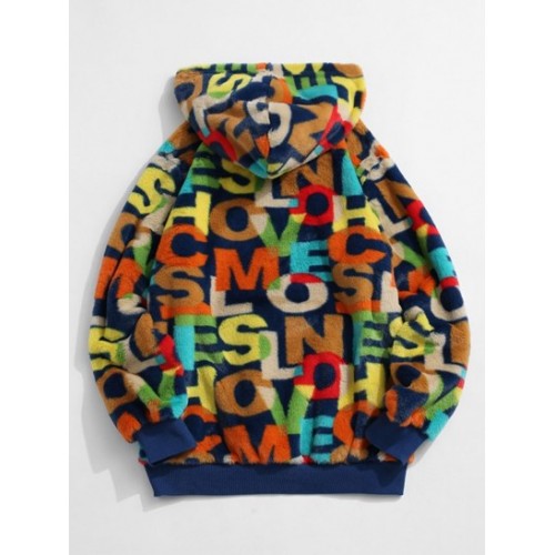 Colorful English Letter Pattern Pullover Fluffy Hoodie