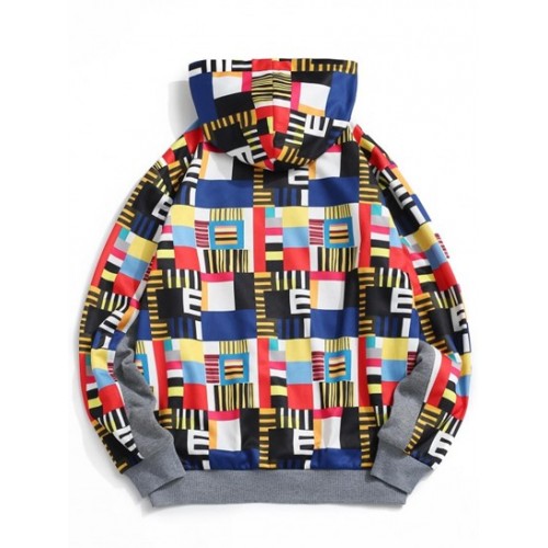 Geometric Pattern Front Pocket Fleece Hoodie Geometric Pattern Front Pocket Fleece Hoodie