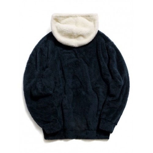 Colorblock Kangaroo Pocket Fluffy Hoodie