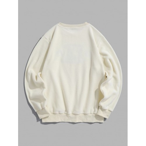 Letter Embroider Fuzzy Polar Fleece Sweatshirt
