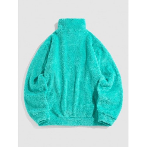 Letters Embroidered Fluffy Pullover Sweatshirt