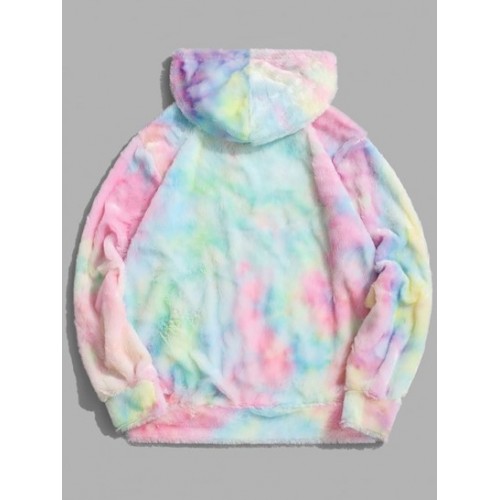 Tie Dye Faux Fur Half Zipper Fluffy Hoodie