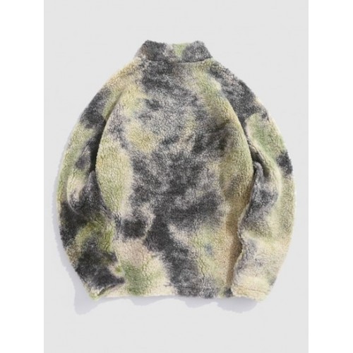 Fluffy Teddy Faux Sherpa Faux Fur Tie-dye Stand Collar Sweatshirt