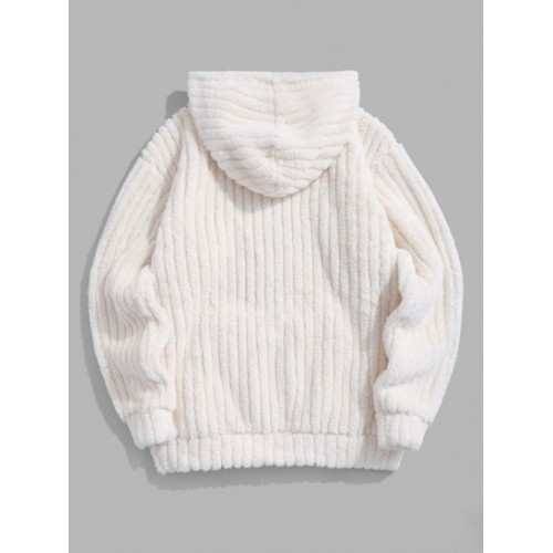 Kangaroo Pocket Striped Fluffy Hoodie Kangaroo Pocket Striped Fluffy Hoodie