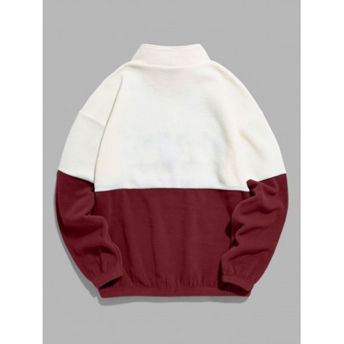 Quarter Zip Design ALASKA Embroider Two Tone Polar Fleece Sweatshirt Quarter Zip Design ALASKA Embroider Two Tone Polar Fleece Sweatshirt