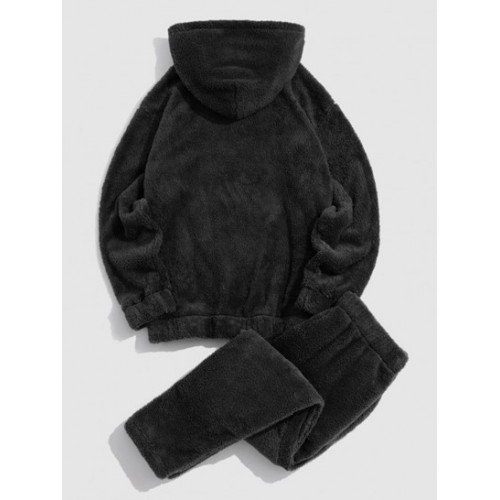 Solid Front Pocket Fluffy Fleece Hoodie And Pants Two Piece Set Solid Front Pocket Fluffy Fleece Hoodie And Pants Two Piece Set