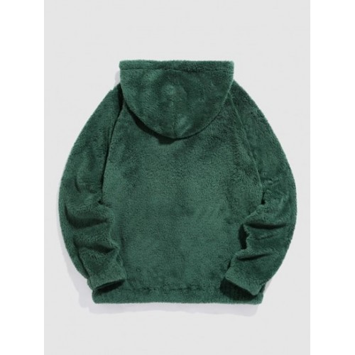 Tiger Embroidered Pocket Fluffy Hoodie