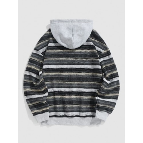 Quarter Button Hooded Spliced Colorblock Fuzzy Sweater Quarter Button Hooded Spliced Colorblock Fuzzy Sweater