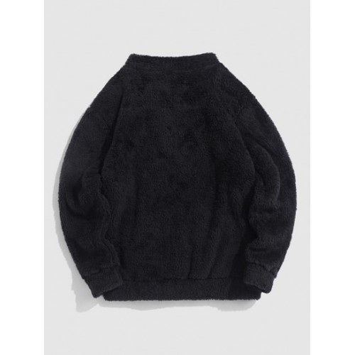 Faux Fur Fluffy Fleece Quarter Zip Label Patch Design Sweatshirt