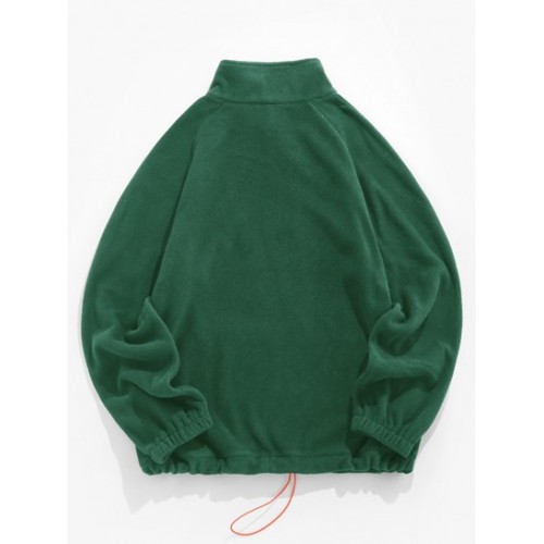 Letters Embroidered Quarter Zip Fluffy Fleece Vintage Essentials Sweatshirt