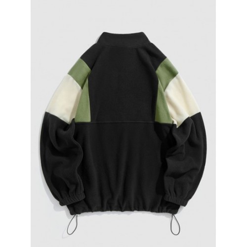 Fluffy Polar Fleece NEW YORK Embroidery Colorblock Half Zip Sweatshirt