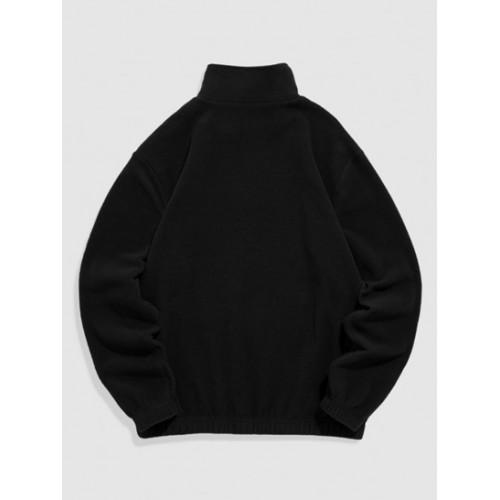 Fuzzy C' EST LA VIE Letter Embroidered Quarter Zip Polar Fleece Sweatshirt