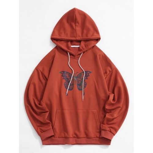 Y2K Aesthetic Reflective Butterfly Print Drop Shoulder Hoodie