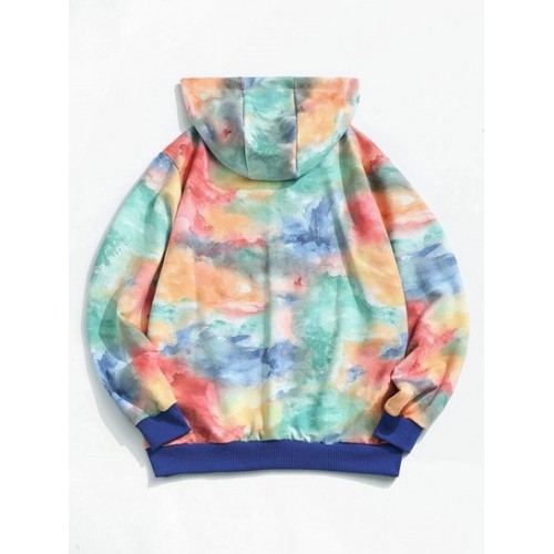 Colorful Tie Dye Print Applique Detail Hoodie Colorful Tie Dye Print Applique Detail Hoodie