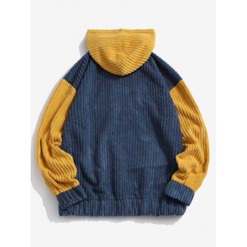 Two Tone Front Pocket Corduroy Hoodie