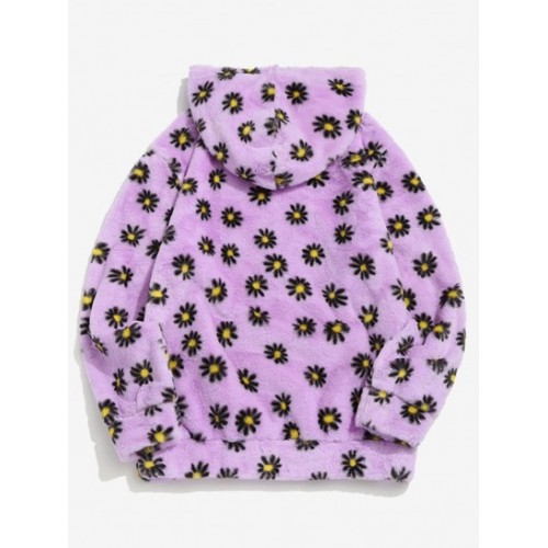 Fluffy Daisy Pattern Hoodie