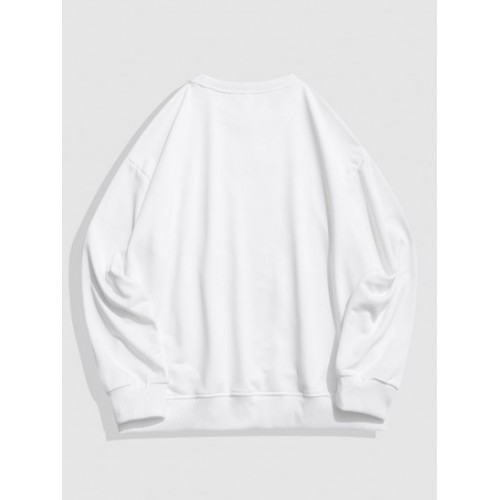Cartoon Animal Earth  Letter Drop Shoulder Sweatshirt