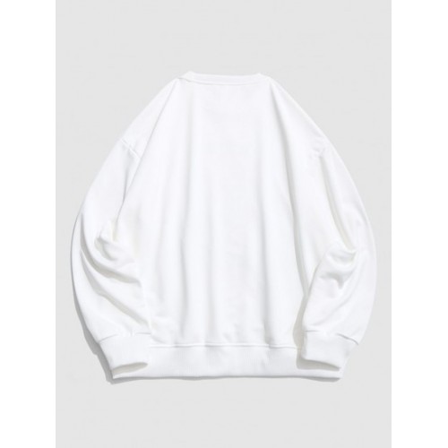 Cartoon Animal Text Print Drop Shoulder Sweatshirt