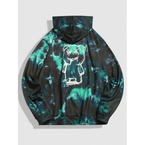 Cartoon Bear Tie Dye Print Pullover Hoodie