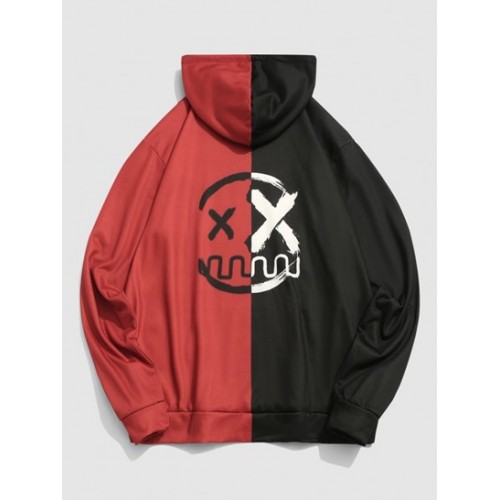 Cartoon Face Print Two Tone Hoodie