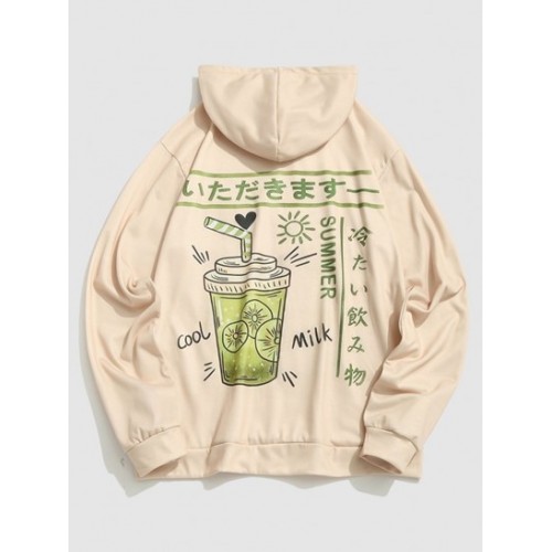 Cartoon Drink Print Japanese Graphic Hoodie