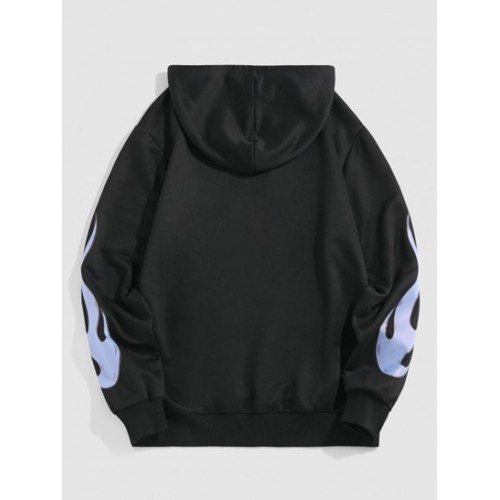 Streetwear Thunder And Fire Flame Print Hoodie