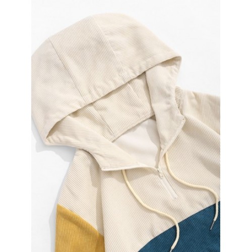 Quarter Zip Contrast Corduroy Hoodie