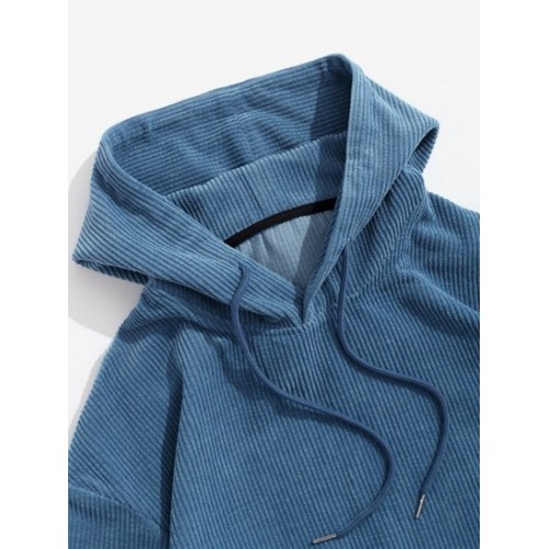 Colorblock Patchwork Pocket Corduroy Hoodie