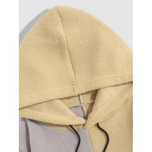 Streetwear Colorblock Two Tone Polar Faux Fur Fleece Hoodie