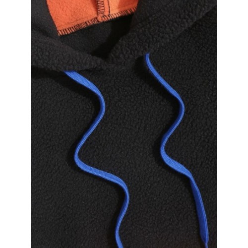 Colorblock Oversized Raglan Sleeve Fluffy Faux Shearling Hoodie