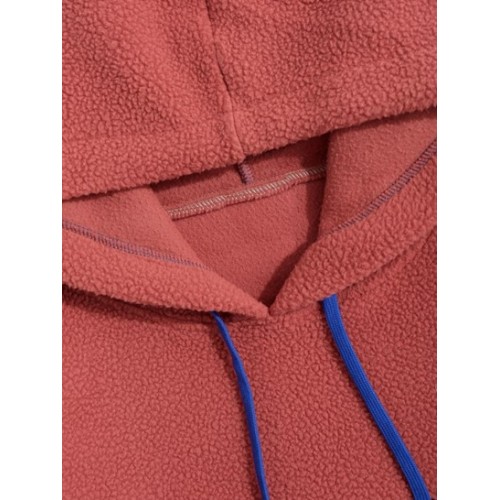 Front Pocket Two Tone Colorblock Fleece Faux Shearling Fluffy Oversized Hoodie
