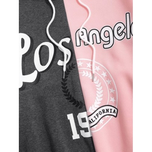 Streetwear Letters Graphic Vintage Colorblock Fleece Hoodie