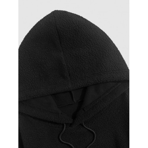 Streetwear Colorblock Patch Polar Faux Fur Fleece Hoodie