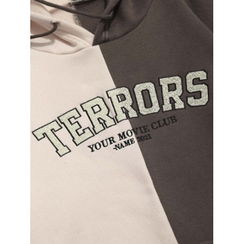 Streetwear Letters Embroidered Color Block Two Tone Fleece Hoodie Streetwear Letters Embroidered Color Block Two Tone Fleece Hoodie