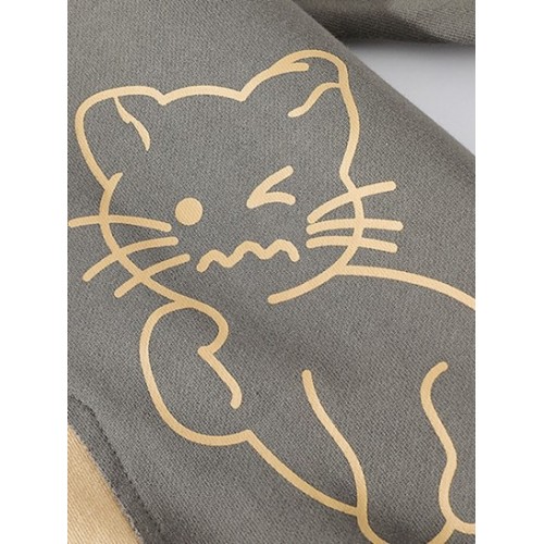Colorblock Patchwork Cute Cat Slogan Sweatshirt