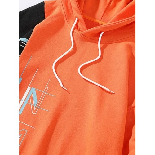 Colorblock Splicing Letter Print Hoodie